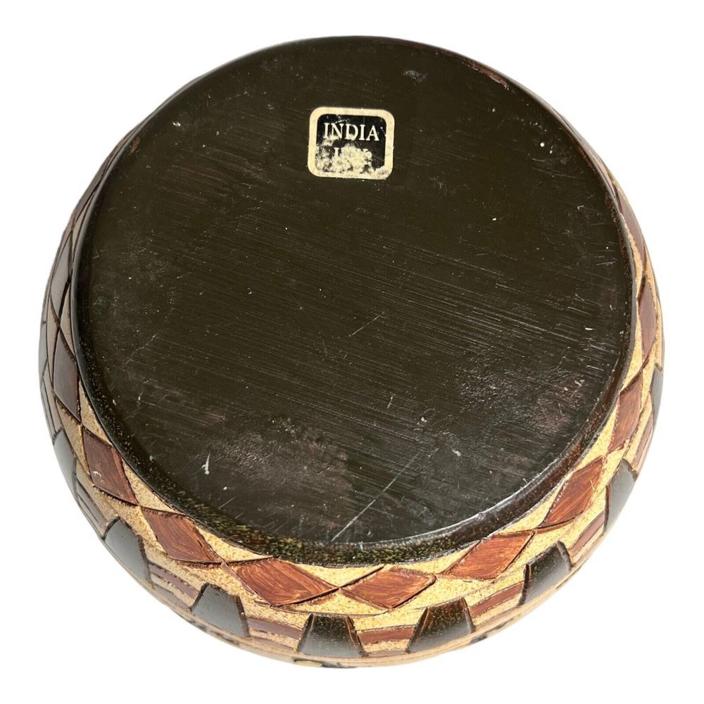 Aztec Design carved segmented hand painted vase Made in India 4" tall and wide - Picture 8 of 13